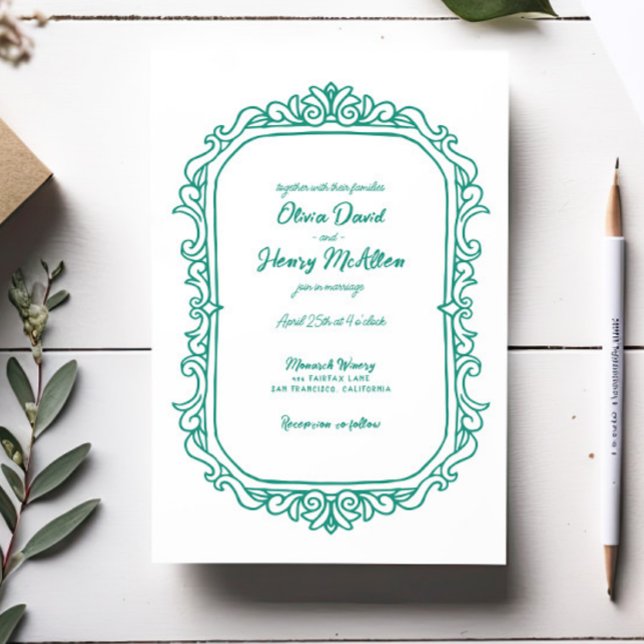 Invitación Boda ilustrado a mano dulce y sensacional (Subido por el creador)