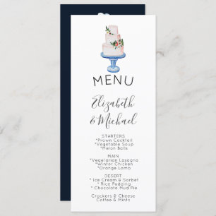 Invitación Boda ilustrado Cake MENU Doble cara