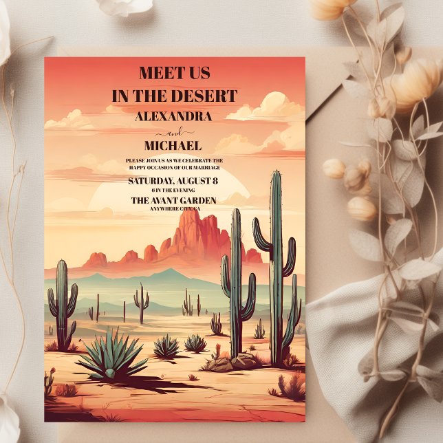 Invitación Boda ilustrado de Cactus del Desierto Retro (Subido por el creador)