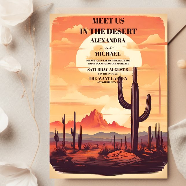 Invitación Boda ilustrado de Cactus del Desierto Retro (Subido por el creador)