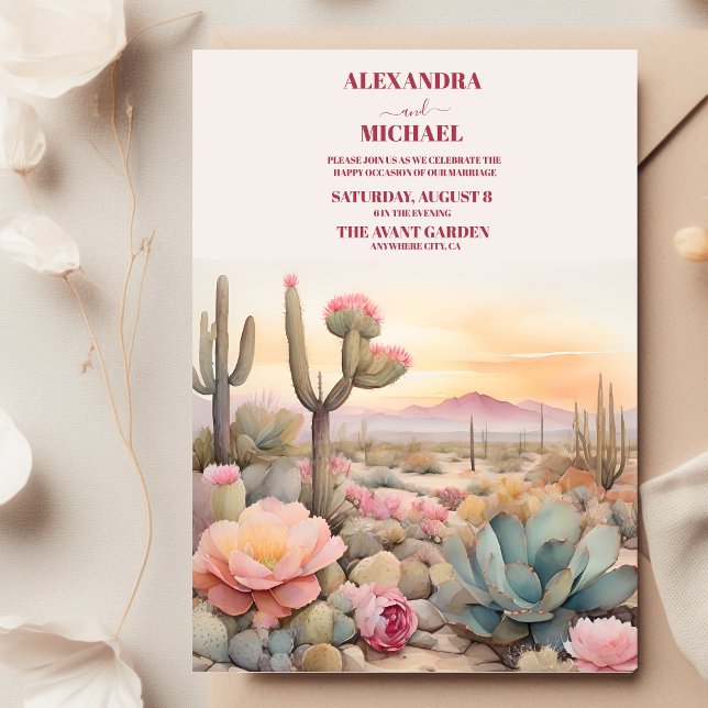 Invitación Boda ilustrado de cuactus de desierto acuarela (Subido por el creador)