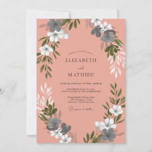 Invitación Boda ilustrativa de bosque con rosa salmón