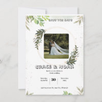 Boda Ilustrativa Floral Acuarela Blanca y Verde