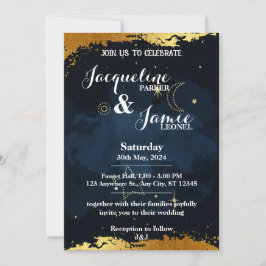 Invitación Boda ilustrativo de Blue and Gold Night Sky
