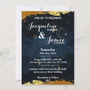Invitación Boda ilustrativo de Blue and Gold Night Sky