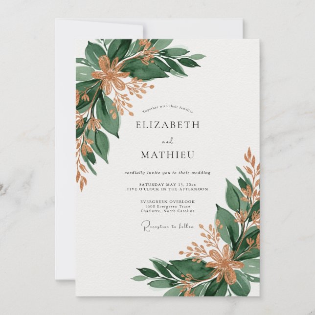 Invitación Boda Imperial de Bosque de Esmeralda Verde (Anverso)