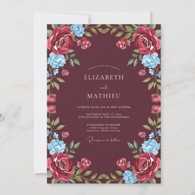 Invitación Boda Imperial de Invierno Granate (Anverso)