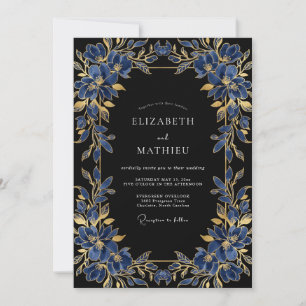 Invitación Boda Imperial de Noche Azul Marinho