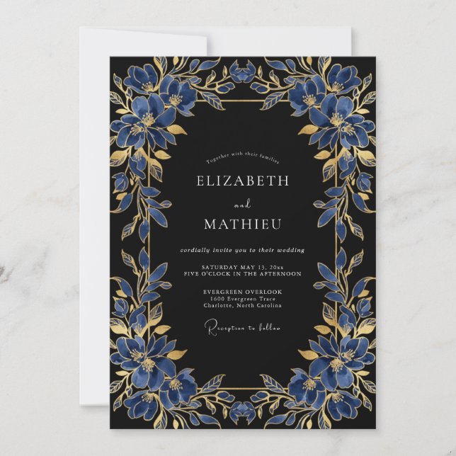 Invitación Boda Imperial de Noche Azul Marinho (Anverso)