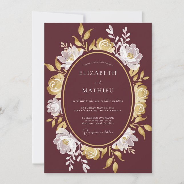 Invitación Boda Imperial de Otoño Borgoña (Anverso)