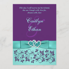 Invitación Boda | IMPRESIÓN BOW Aqua, Púrpura | Floral
