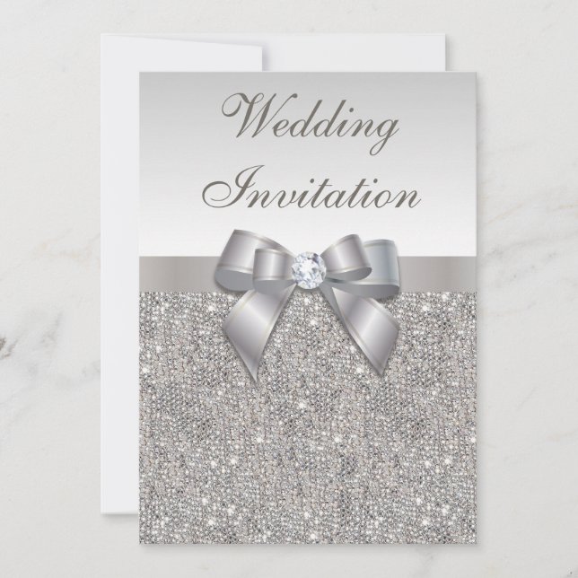 Invitación Boda impreso de plata secuela diamantes y arco (Anverso)