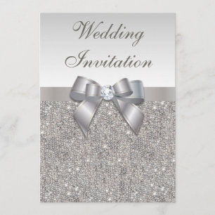 Invitación Boda impreso de plata secuela diamantes y arco