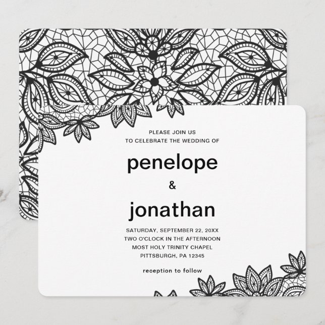 Invitación Boda incansable Lace Look (Anverso / Reverso)