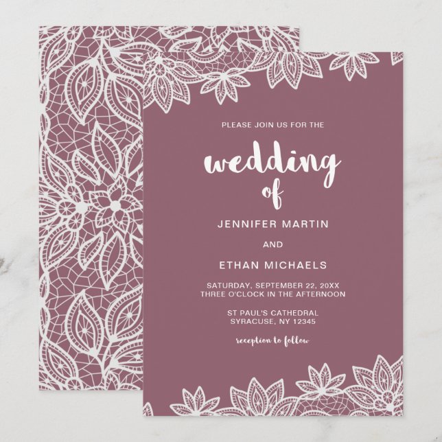 Invitación Boda incansable Lace Look (Anverso / Reverso)