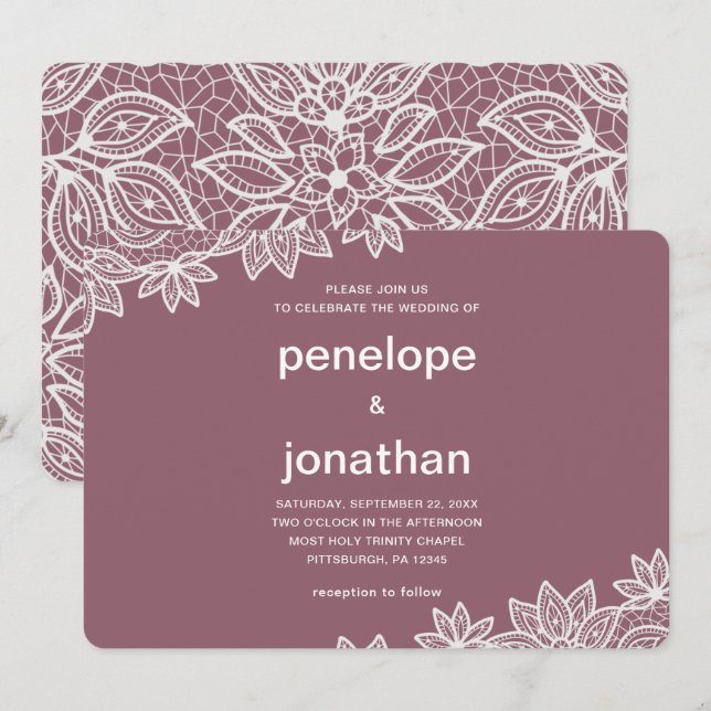 Invitación Boda incansable Lace Look (Anverso / Reverso)