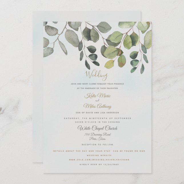 Invitación Boda incluido en el sitio web Dusty Turquoise Foli (Anverso / Reverso)