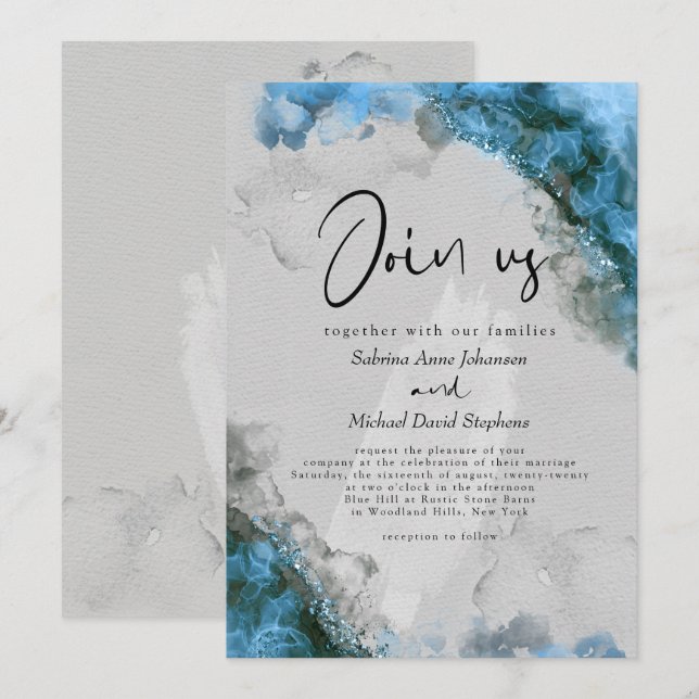 Invitación BODA | Increíble abstracto de tinta de alcohol de  (Anverso / Reverso)