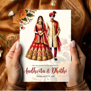 Invitación Boda India con Novia y Novio Tradicionales
