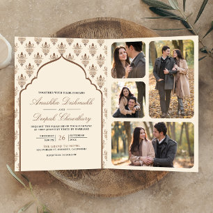 Invitación Boda India Cream Brown Ikat Todo en Uno