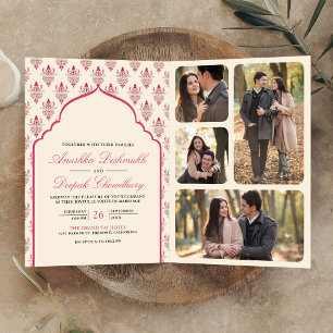 Invitación Boda India Cream Rani Pink Ikat Todo en Uno