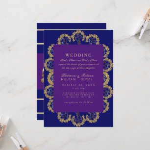 Invitación Boda india de estilo regio azul y púrpura