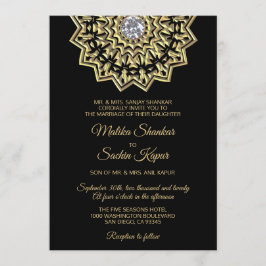Invitación Boda india de la mandala del negro elegante del