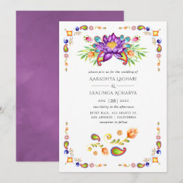 Invitación Boda india floral de moda con estampado paisley
