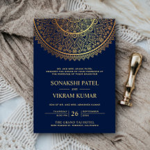 Boda India Mandala de Oro Azul Tradicional