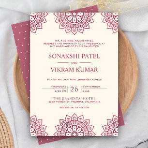 Invitación Boda India Mandala Étnica Beige y Rosa