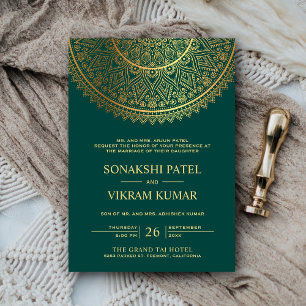 Invitación Boda India Mandala Teal Oro Tradicional