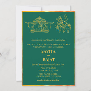Invitación Boda India Moderna Verde Esmeralda 
