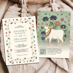 Invitación Boda india Pichwai Kamdhenu Vaca y Loto