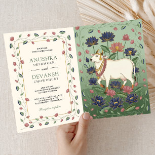 Invitación Boda India Pichwai Kamdhenu Vaca y Loto