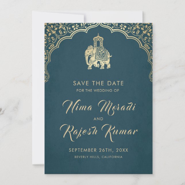 Invitación Boda India Salva La Fecha Oro Ganesha Invitati (Anverso)