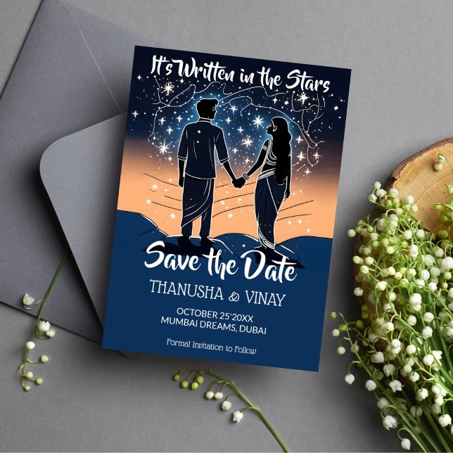 Invitación Boda india salva la fecha que está escrita en estr (Save the date Indian wedding it's written in stars editable template invitation digital download)