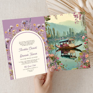 Invitación Boda india Shikara Kashmir Lago Dal Floral