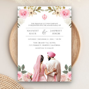 Invitación Boda India Sikh Anand Karaj Floral Rosa