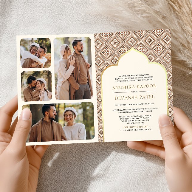 Invitación Boda India Todo en Uno Geométrico Crema Boho (Subido por el creador)