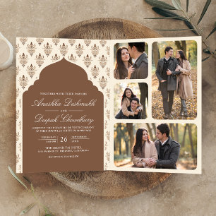 Invitación Boda India Todo en Uno Ikat Crema Marrón