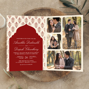 Invitación Boda India Todo en Uno Red Cream Ikat