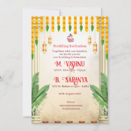 Invitación Boda India Tradicional de Marigold y Hoja de Pláta