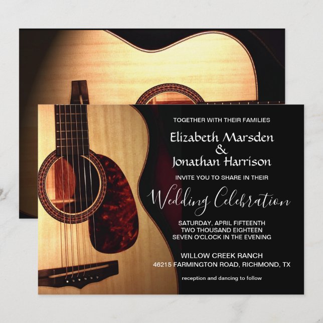 Invitación Boda indicada con letras de la mano musical (Anverso / Reverso)