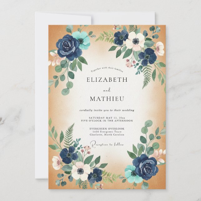 Invitación Boda Índigo Aqua Eucalipto (Anverso)