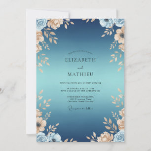 Invitación Boda Indigo Hoja Dorada