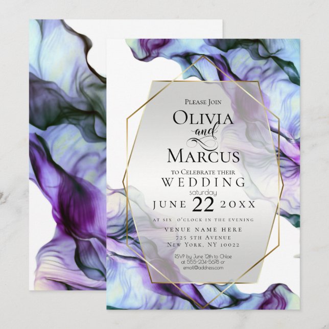 Invitación BODA | Índigo índigo Verde azulado vibrante (Anverso / Reverso)