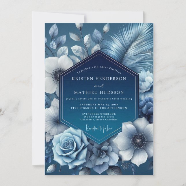 Invitación Boda Indigo Shadow Bloom (Anverso)