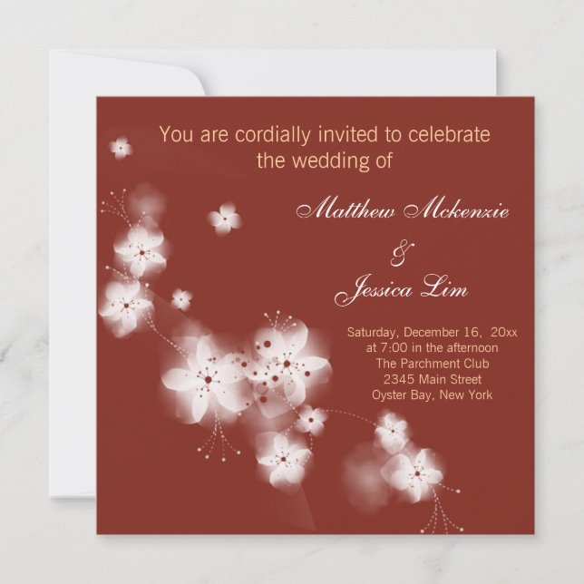 Invitación Boda indio de flores de cerezo rojo (Anverso)