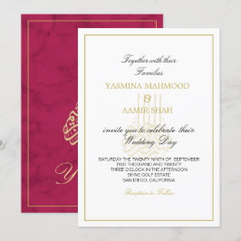 Invitación Boda indio de la Bismillah de oro de Borgoña