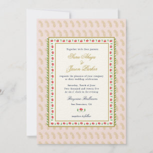 Invitación Boda indio de la frontera de las flores étnicas ro
